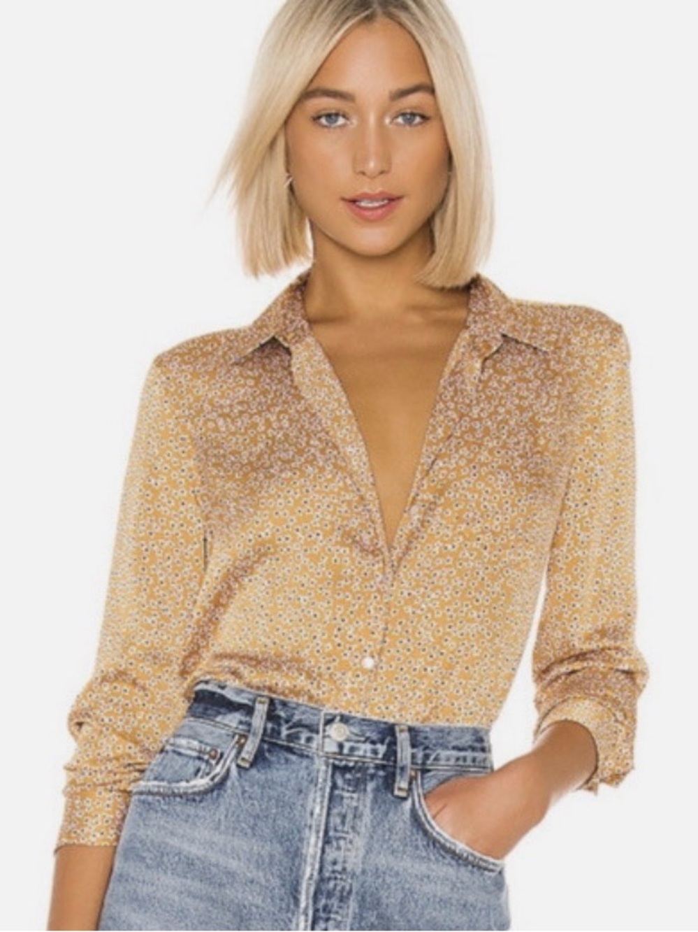 Equipment Tan Floral Button-Down Shirt